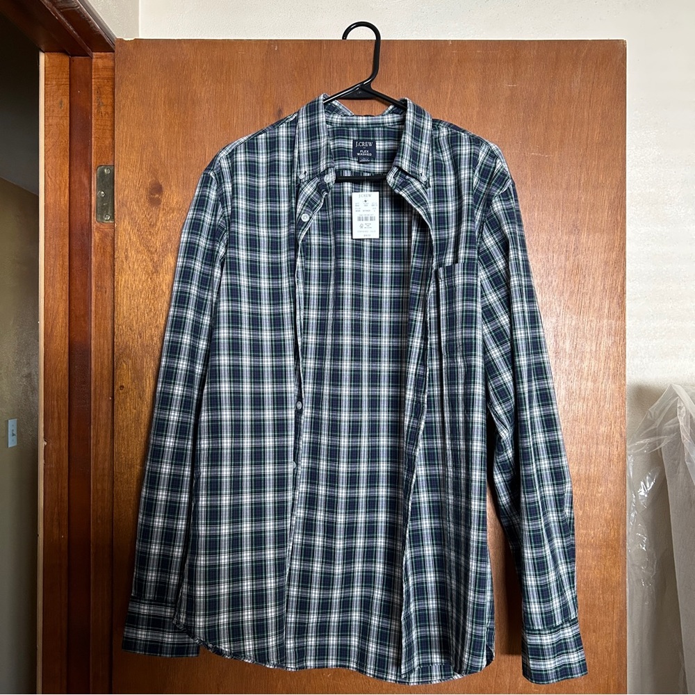 NWT J. Crew Plaid regular flex casual shirt men’s size large button down shirt